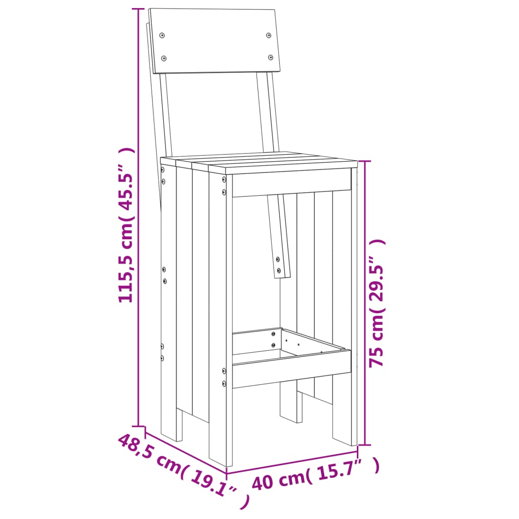 Taburete de bar, 2 buc., 40x48,5x115,5 cm, lemn masiv de pin