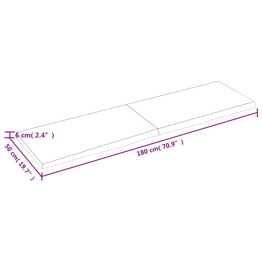 Poliță de perete, 180x50x(2-6)cm, lemn masiv de stejar netratat