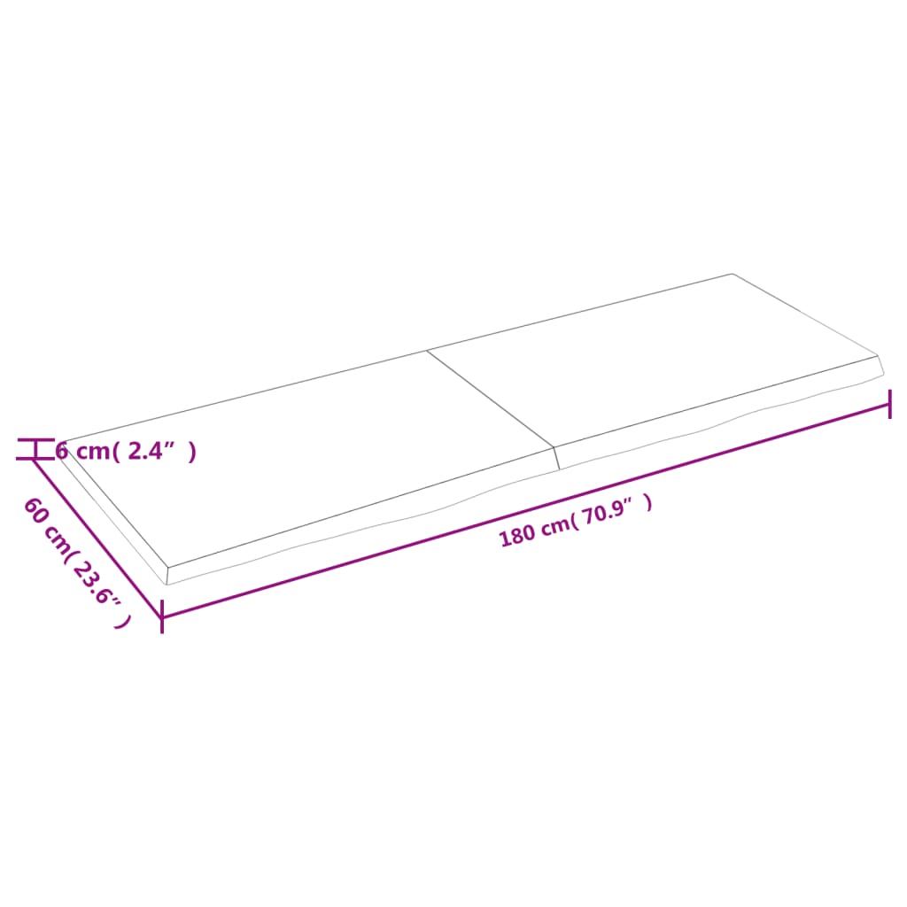 Poliță de perete, 180x60x(2-6)cm, lemn masiv de stejar netratat