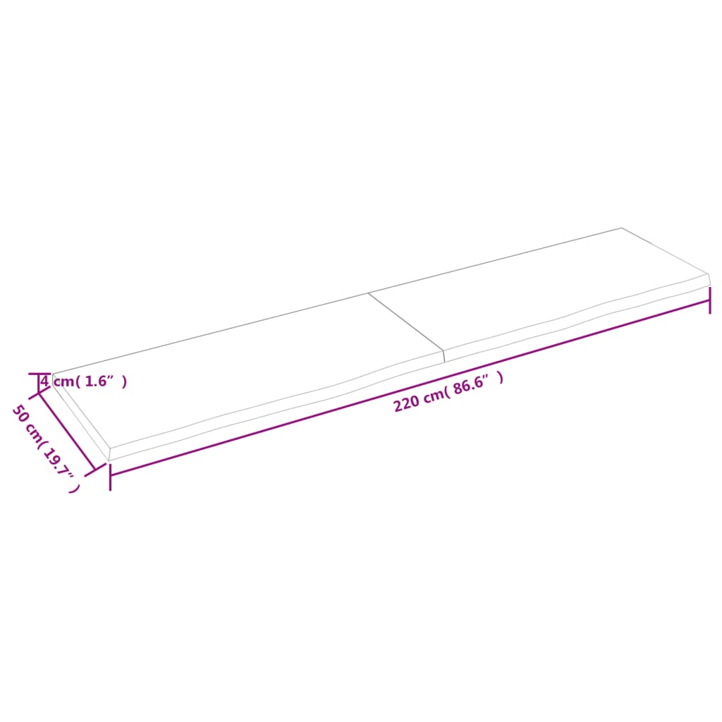 Raft de perete maro deschis 220x50x(2-4) cm lemn stejar tratat