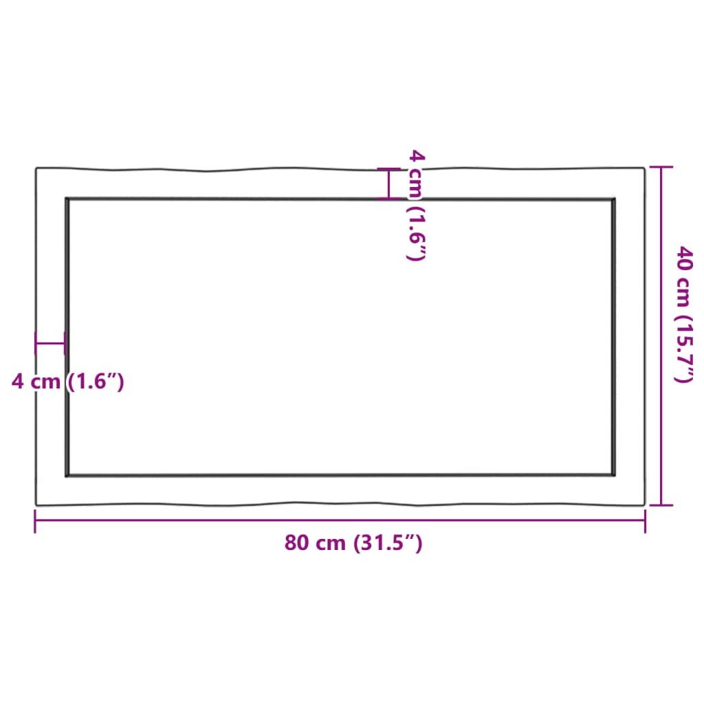 Blat masă 80x40x(2-4) cm lemn stejar netratat contur organic