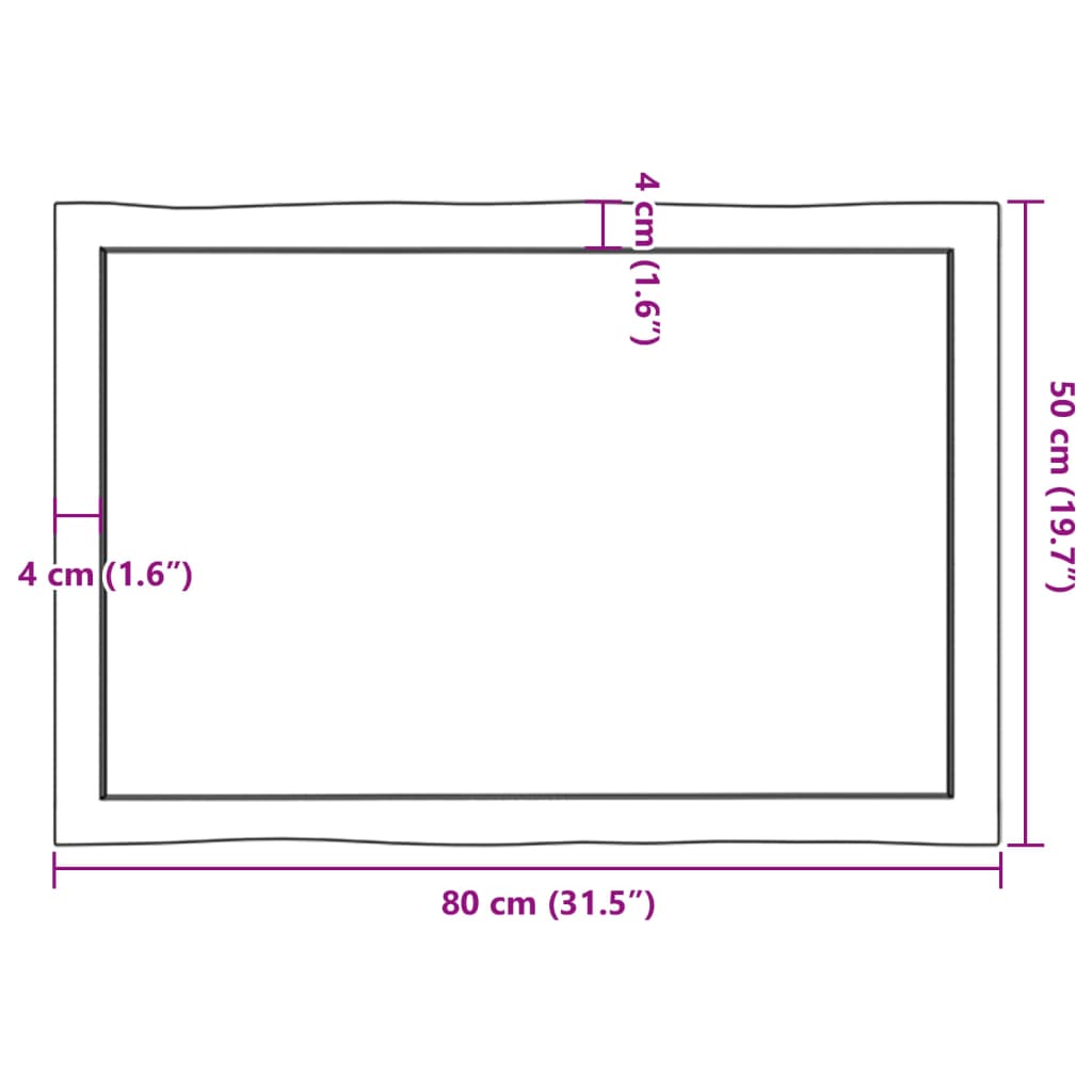 Blat masă 80x50x(2-4) cm lemn stejar netratat contur organic