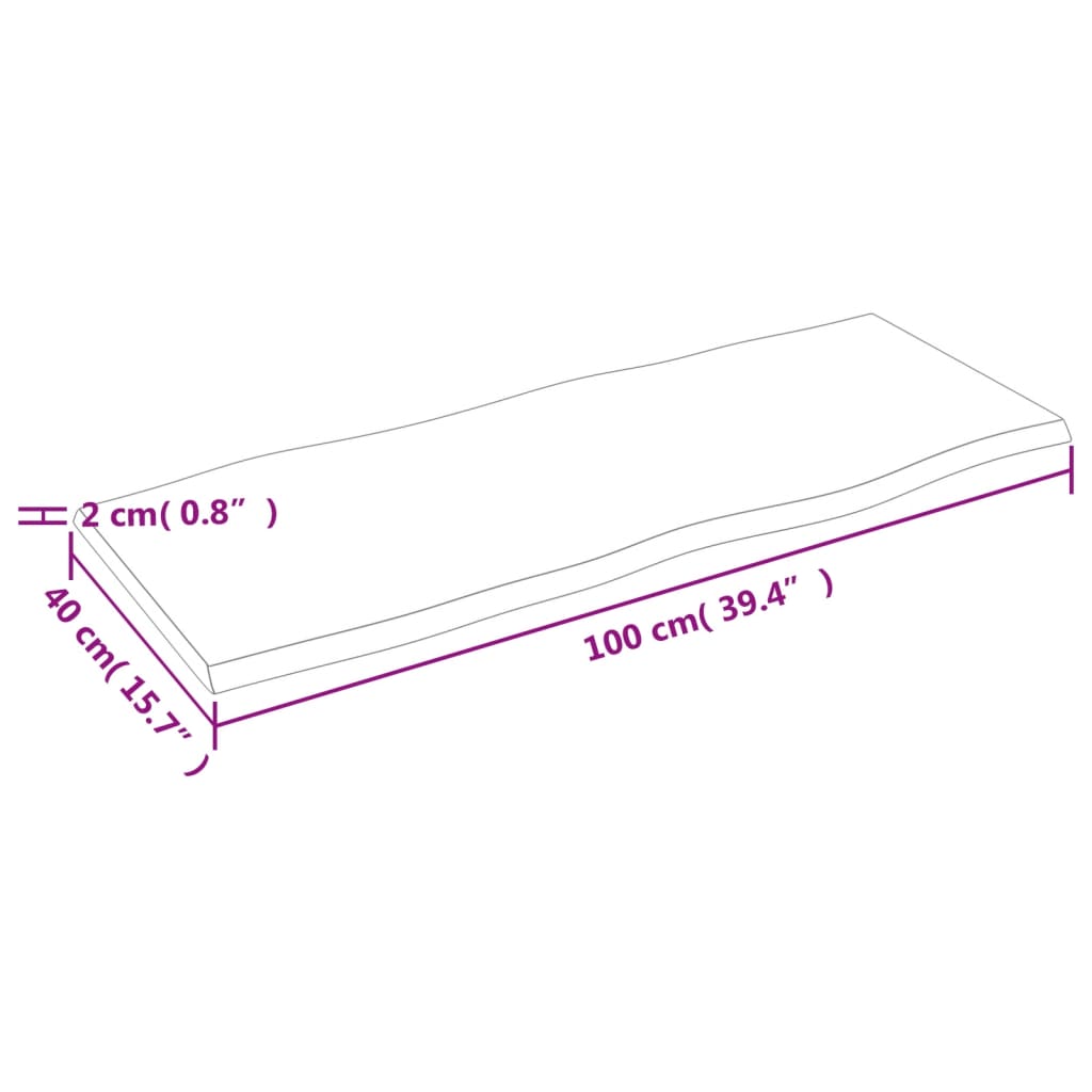 Blat masă 100x40x2 cm stejar masiv netratat contur organic