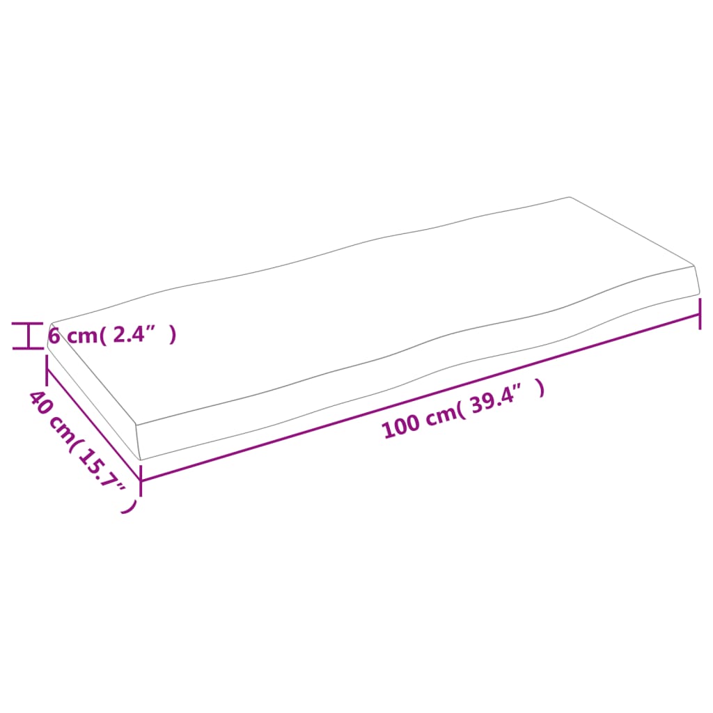 Blat masă 100x40x(2-6) cm lemn stejar netratat contur organic