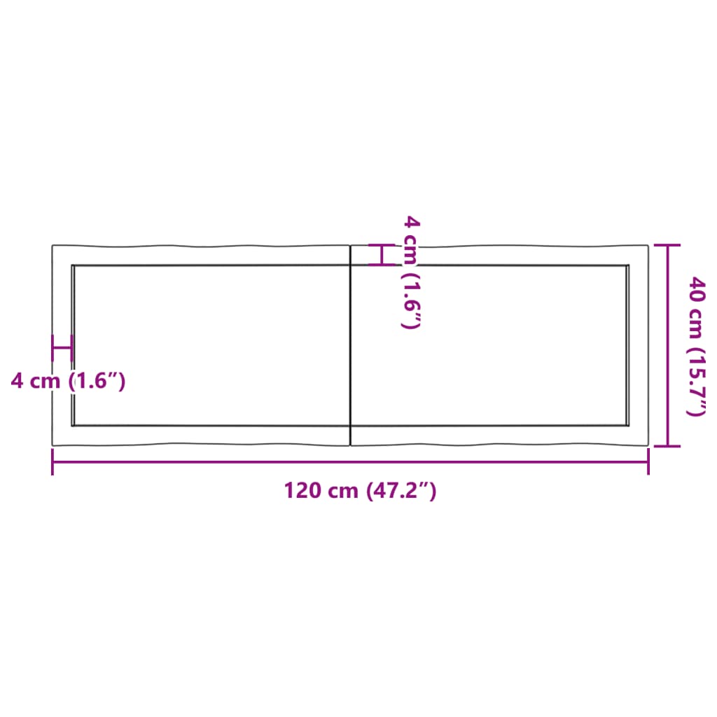 Blat masă 120x40x(2-4) cm lemn stejar netratat contur organic