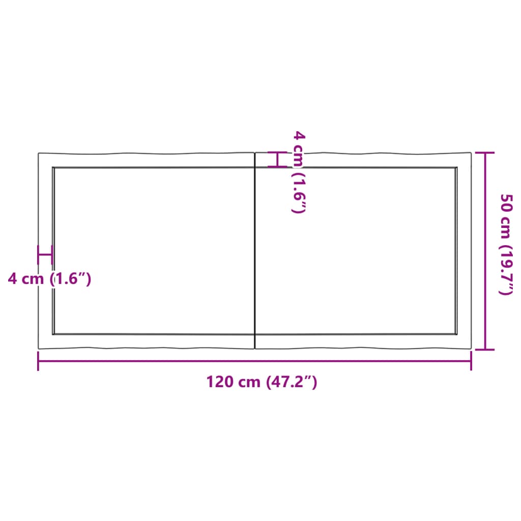 Blat masă 120x50x(2-4) cm lemn stejar netratat contur organic