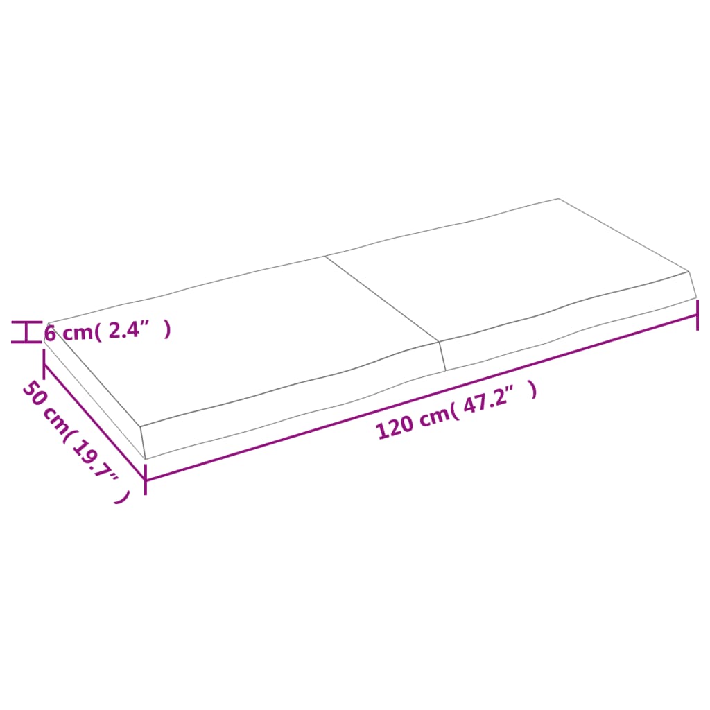 Blat masă 120x50x(2-6) cm lemn stejar netratat contur organic