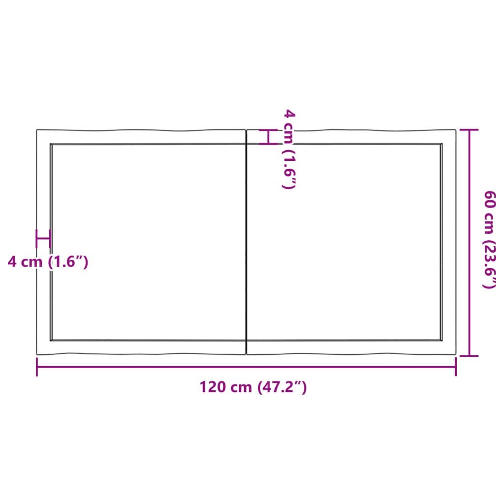 Blat masă 120x60x(2-4) cm lemn stejar netratat contur organic