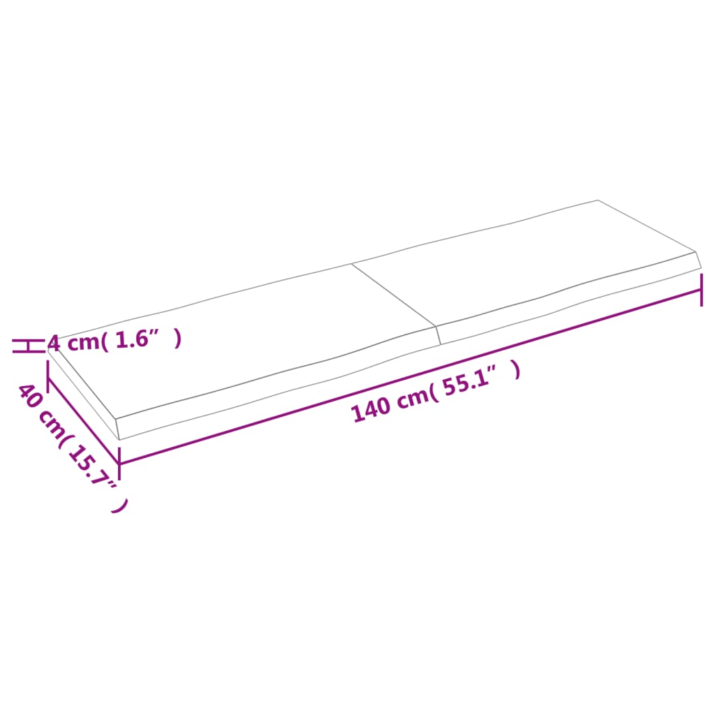 Blat masă 140x40x(2-4) cm lemn stejar netratat contur organic