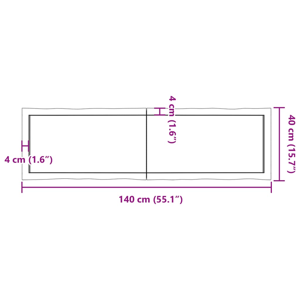 Blat masă 140x40x(2-4) cm lemn stejar netratat contur organic