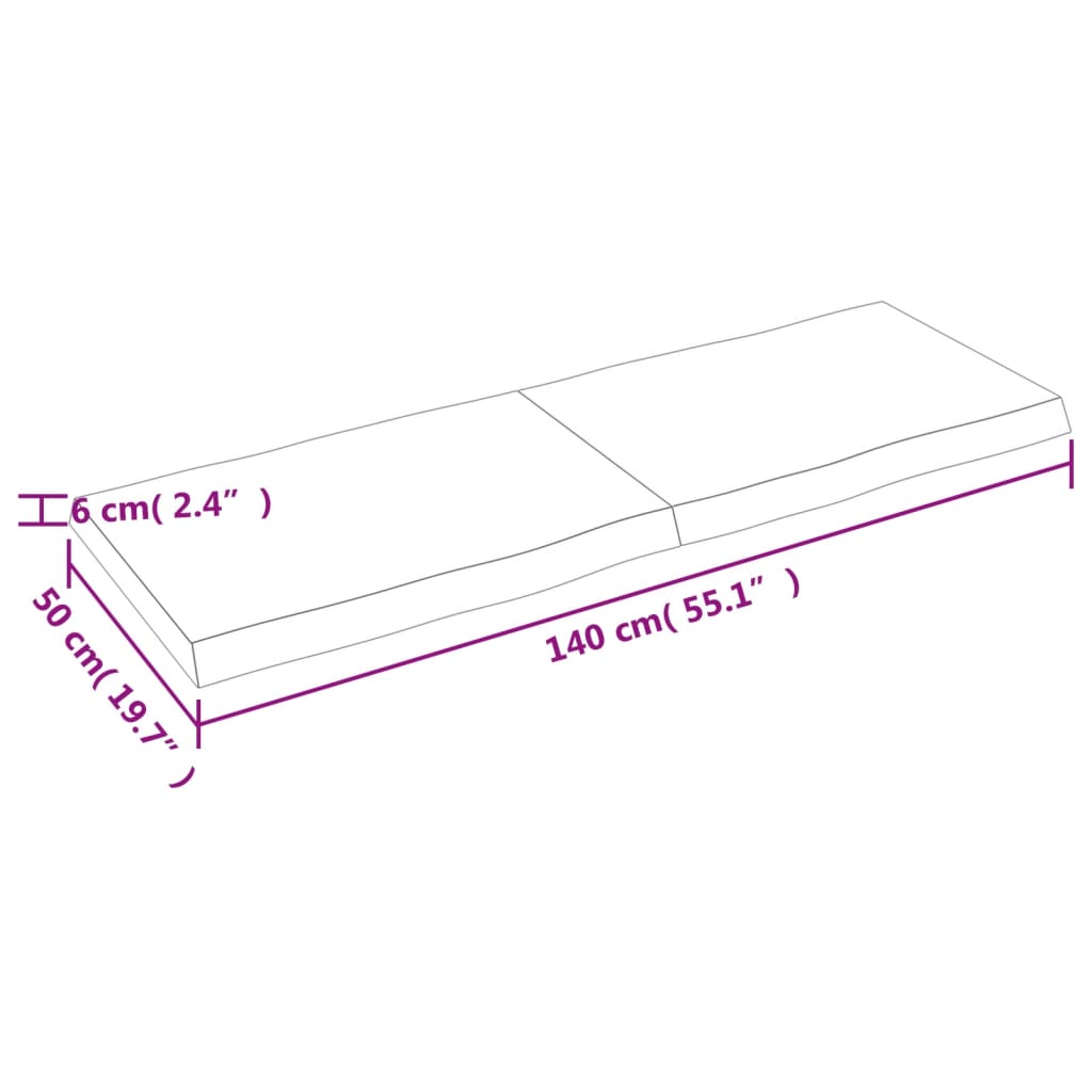 Blat masă 140x50x(2-6) cm lemn stejar netratat contur organic