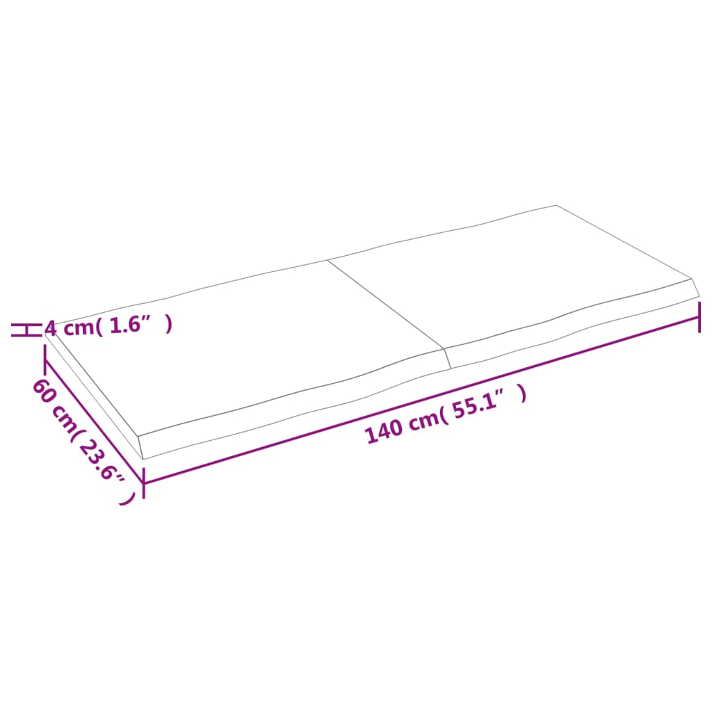 Blat masă 140x60x(2-4) cm lemn stejar netratat contur organic