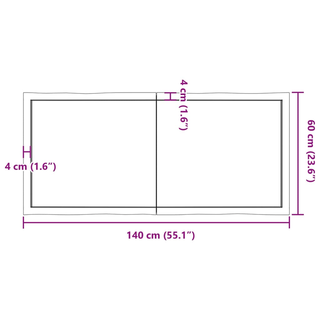 Blat masă 140x60x(2-4) cm lemn stejar netratat contur organic