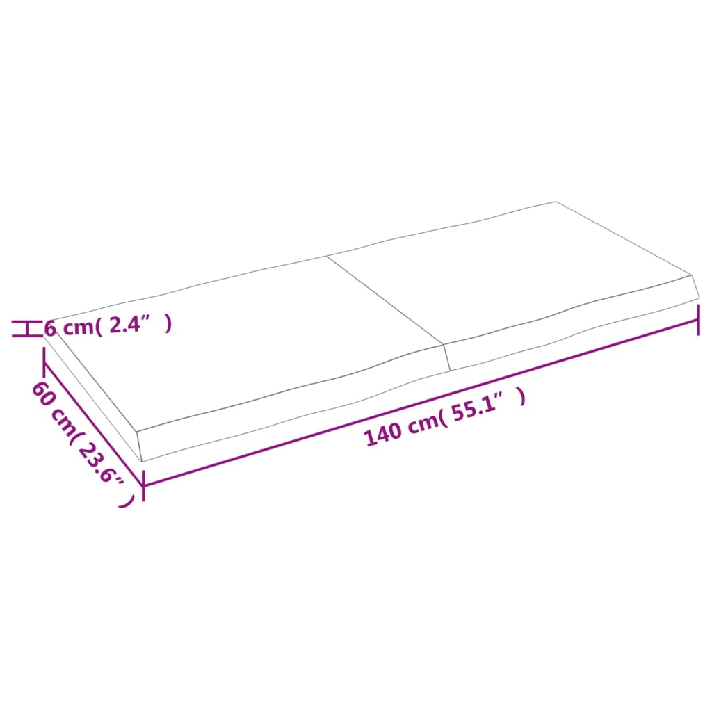 Blat masă 140x60x(2-6) cm lemn stejar netratat contur organic - Blaturi de masă și bucătărie