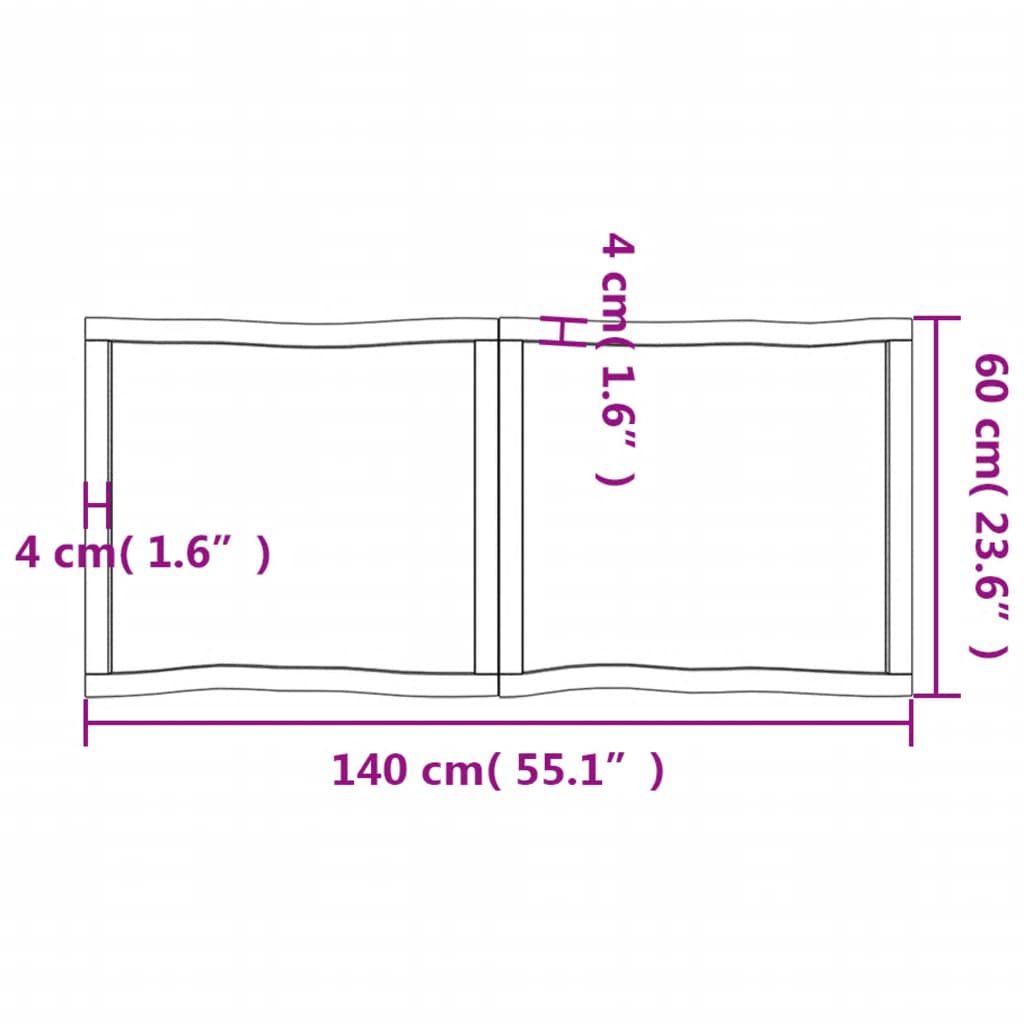 Blat masă 140x60x(2-6) cm lemn stejar netratat contur organic - Blaturi de masă și bucătărie