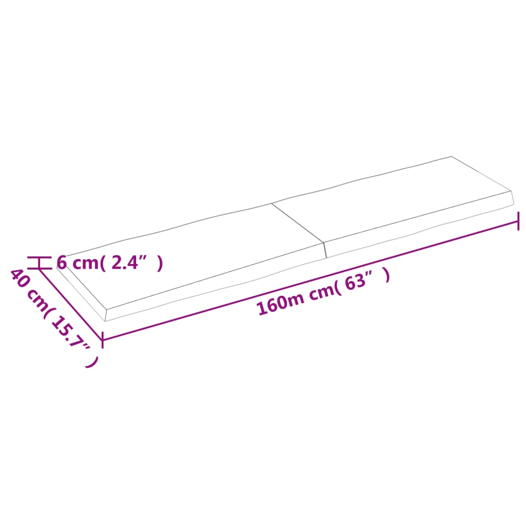 Blat masă 160x40x(2-6) cm lemn stejar netratat contur organic