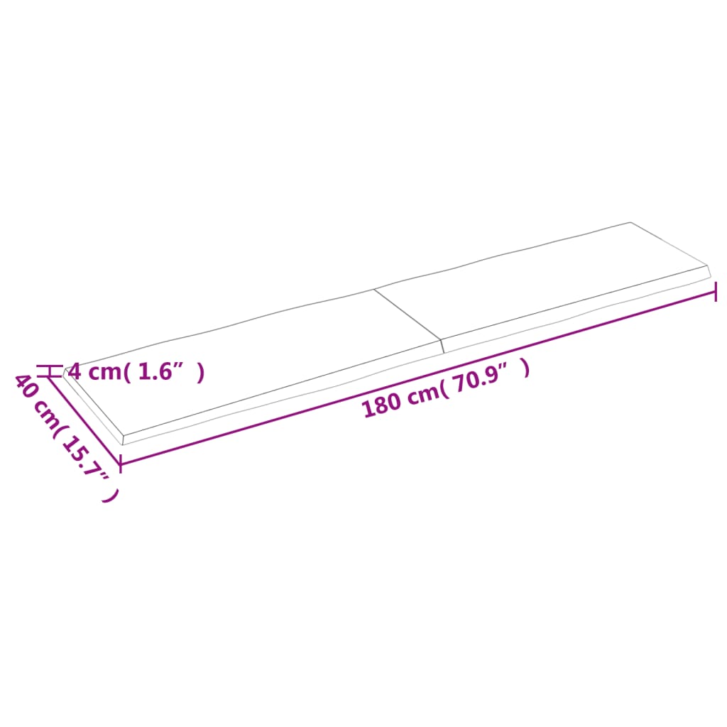 Blat masă 180x40x(2-4) cm lemn stejar netratat contur organic