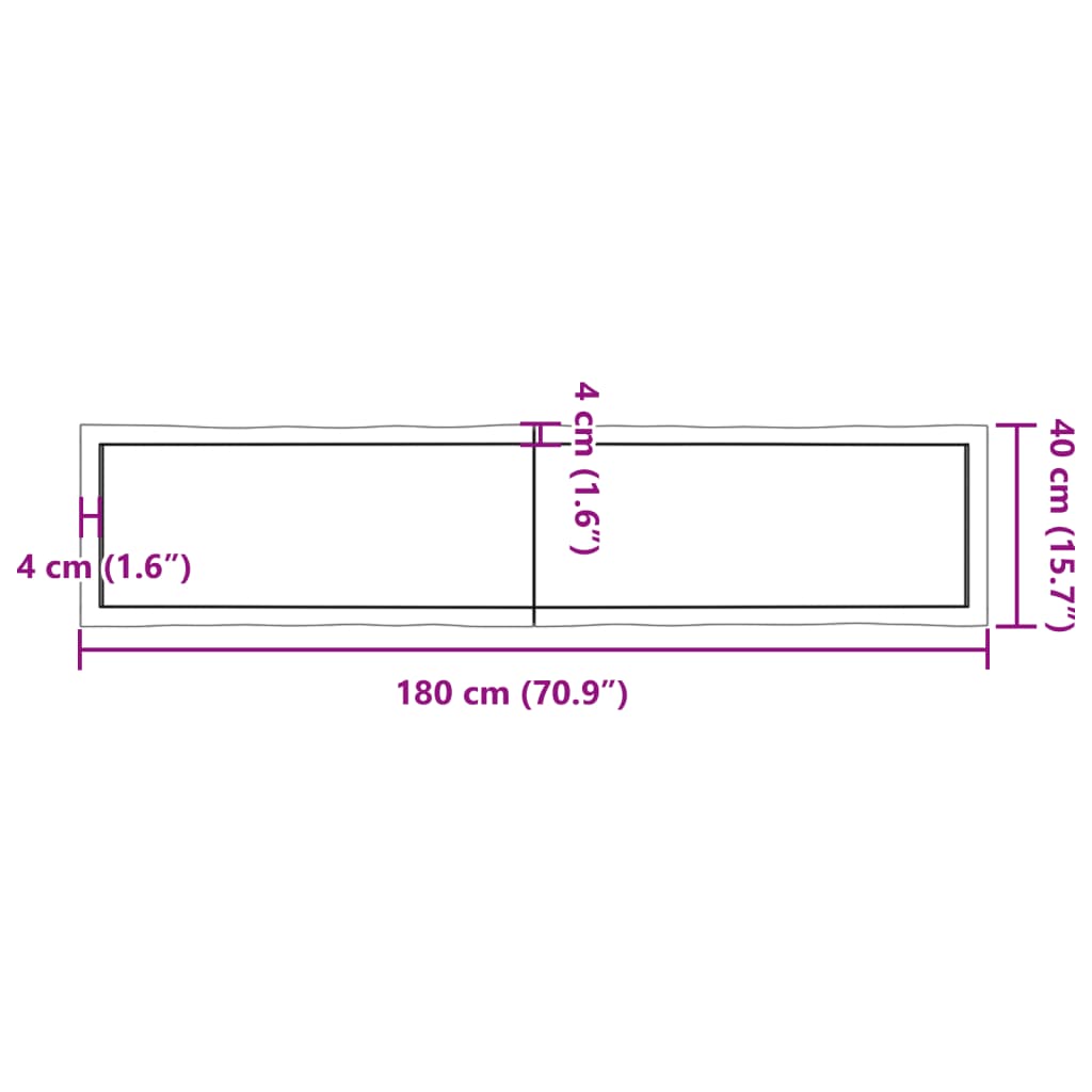 Blat masă 180x40x(2-4) cm lemn stejar netratat contur organic