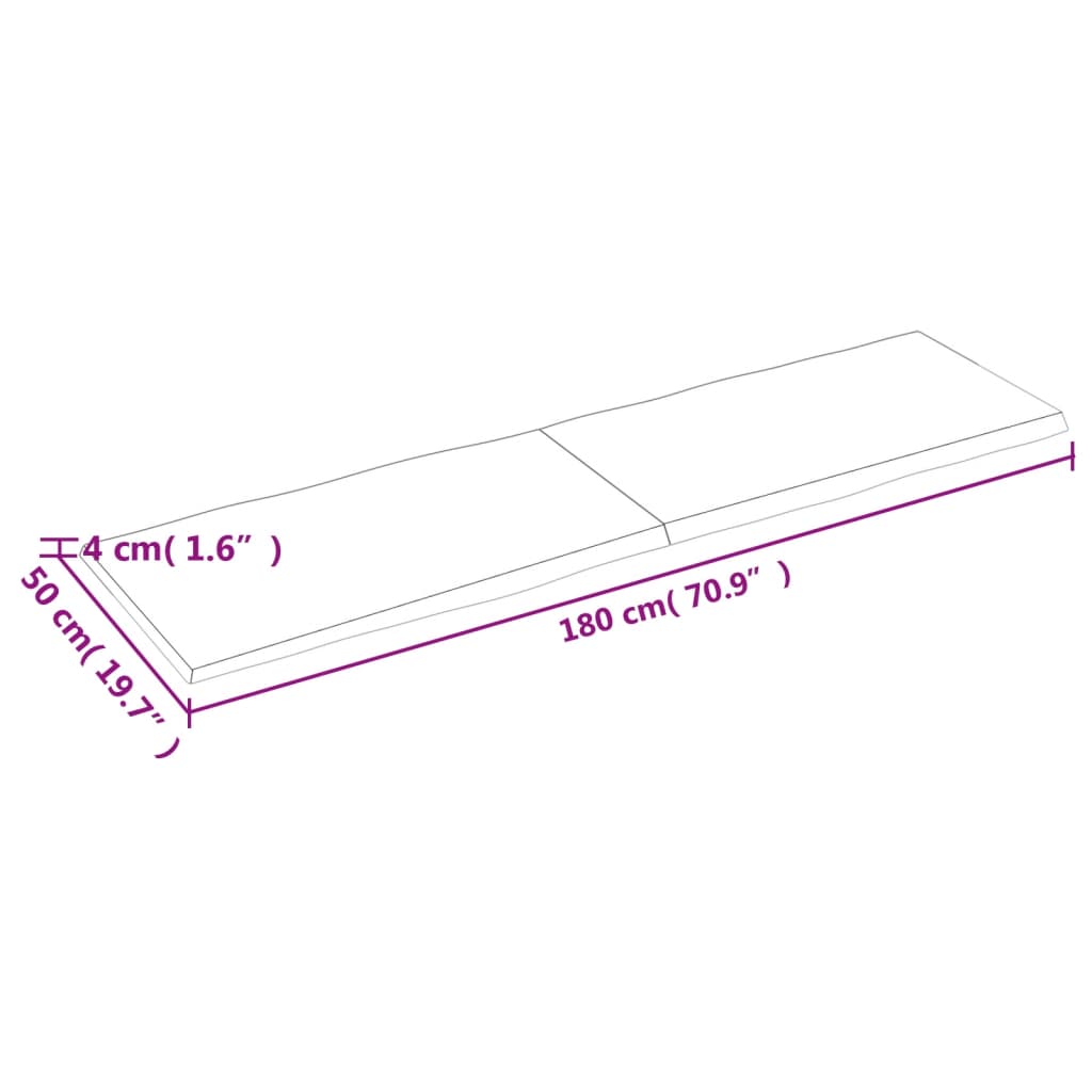 Blat masă 180x50x(2-4) cm lemn stejar netratat contur organic