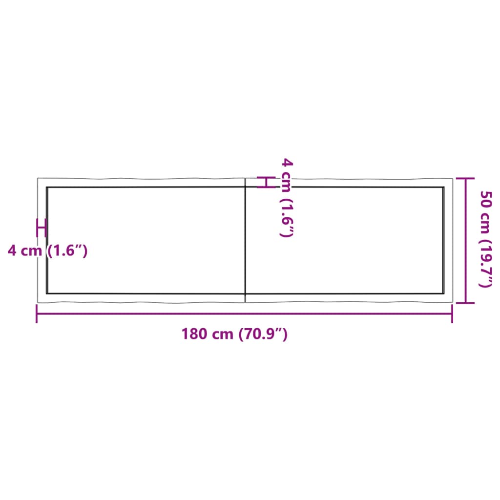 Blat masă 180x50x(2-4) cm lemn stejar netratat contur organic