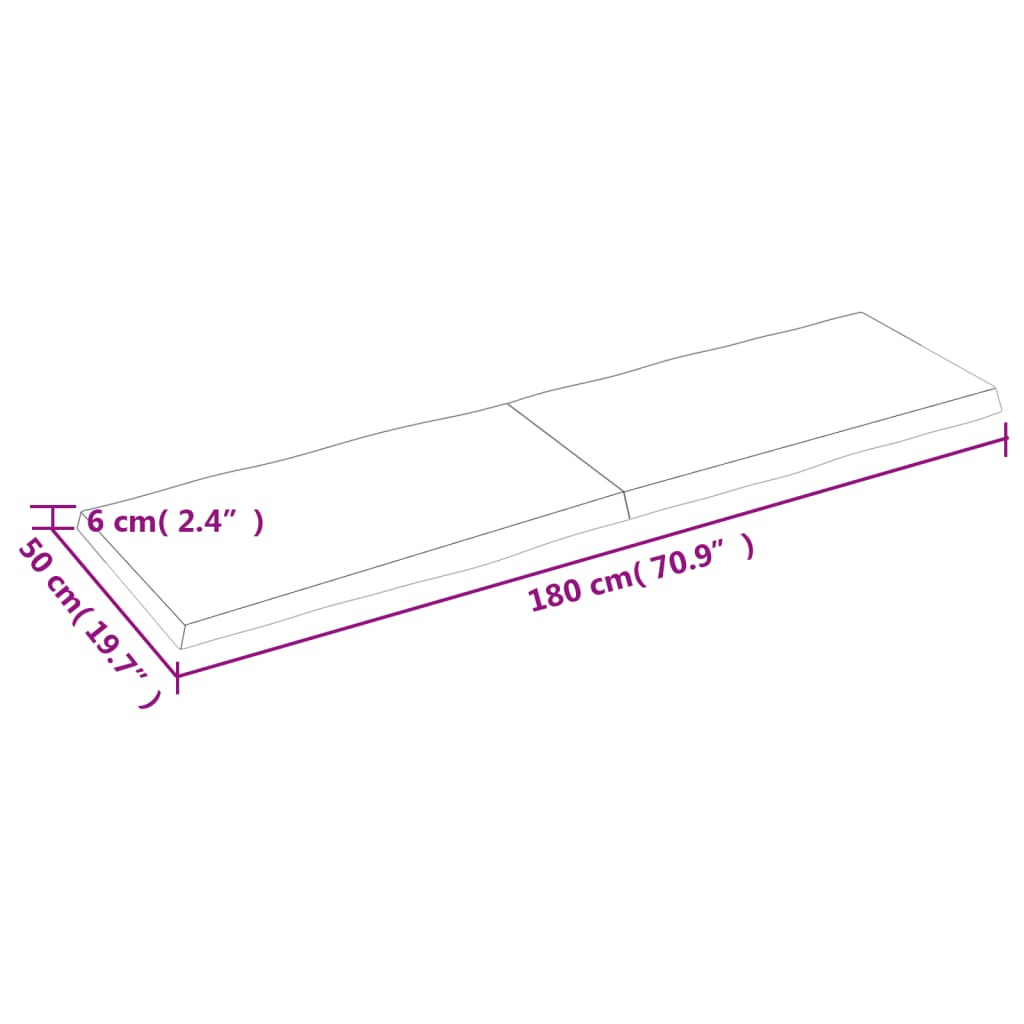 Blat masă 180x50x(2-6) cm lemn stejar netratat contur organic