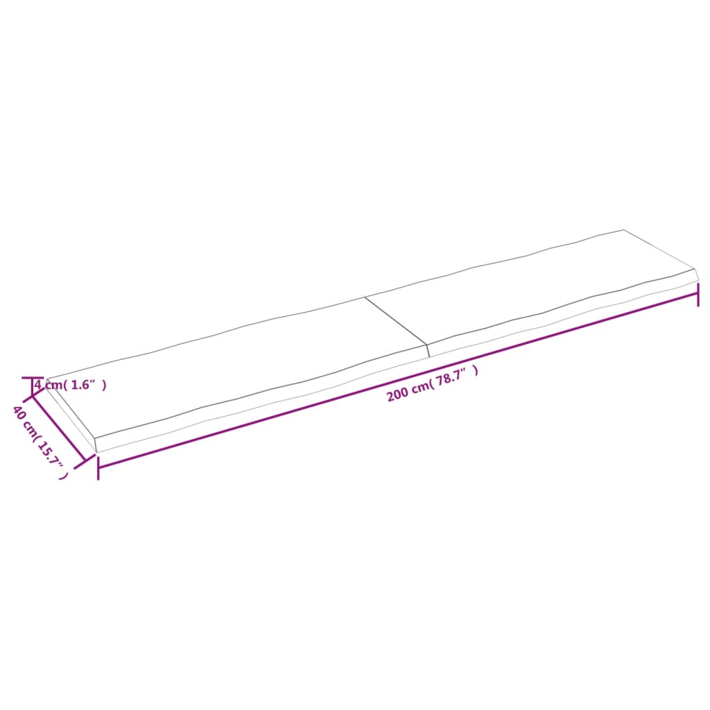 Blat masă 200x40x(2-4) cm lemn stejar netratat contur organic