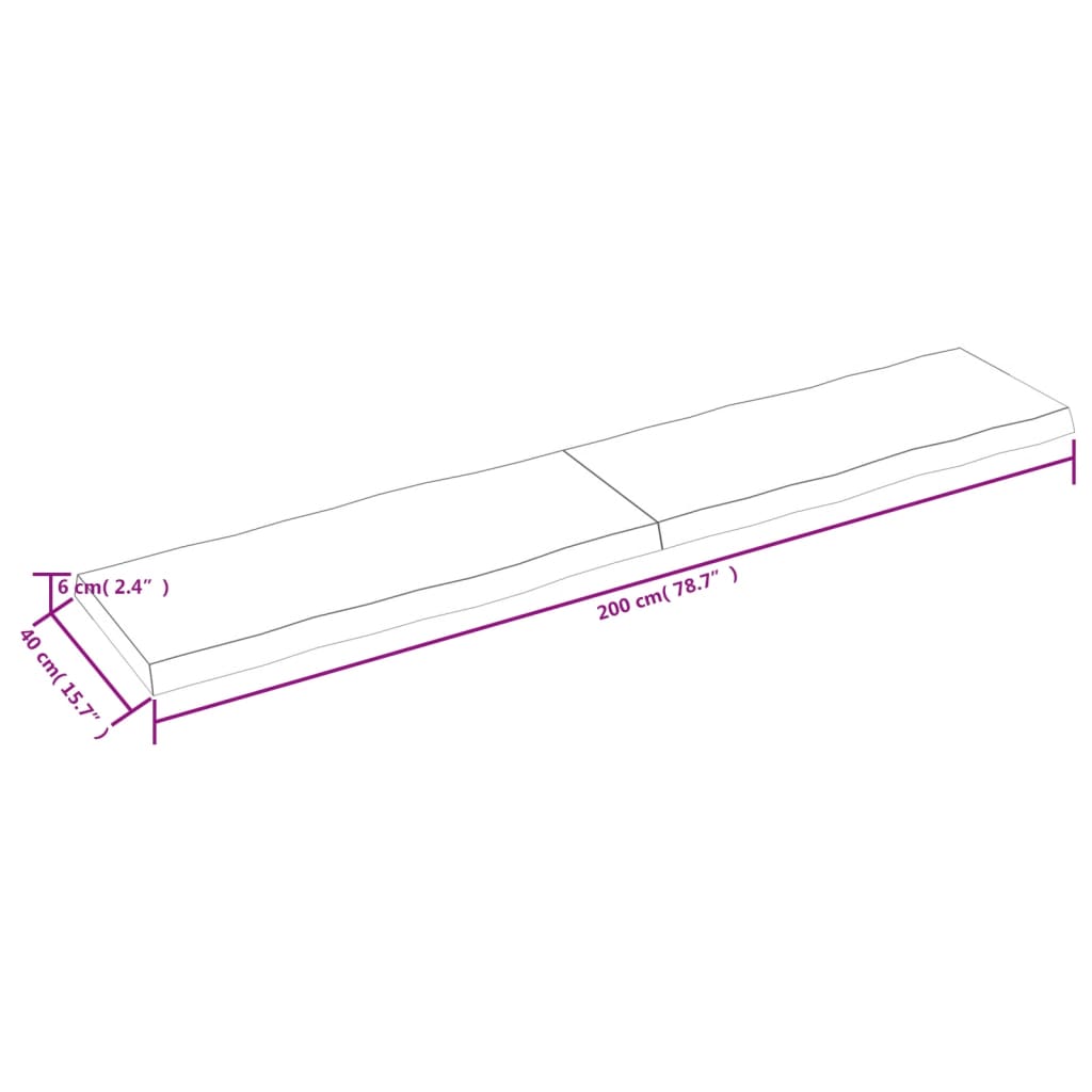 Blat masă 200x40x(2-6) cm lemn stejar netratat contur organic