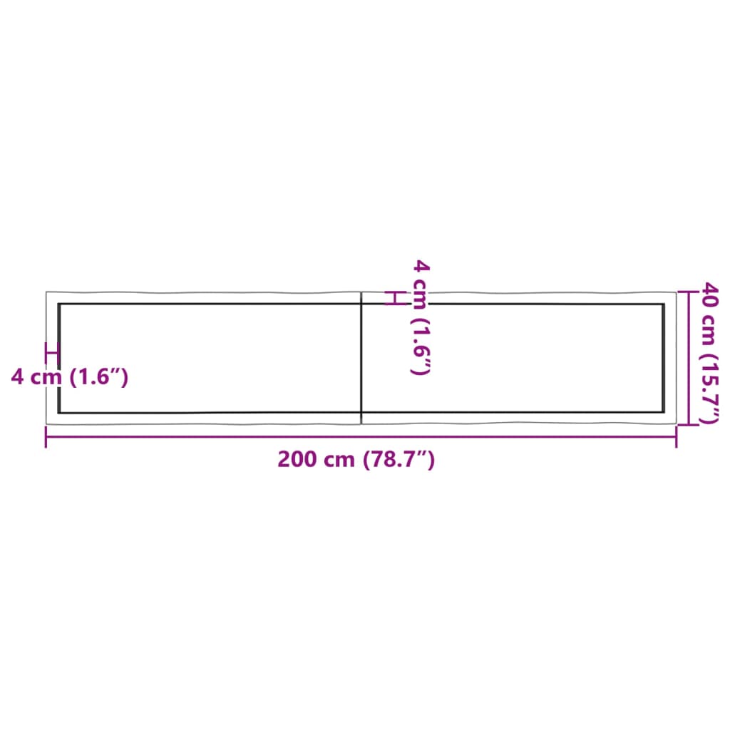 Blat masă 200x40x(2-6) cm lemn stejar netratat contur organic