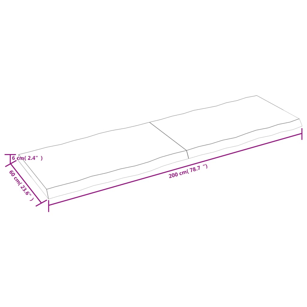 Blat masă 200x60x(2-6) cm lemn stejar netratat contur organic