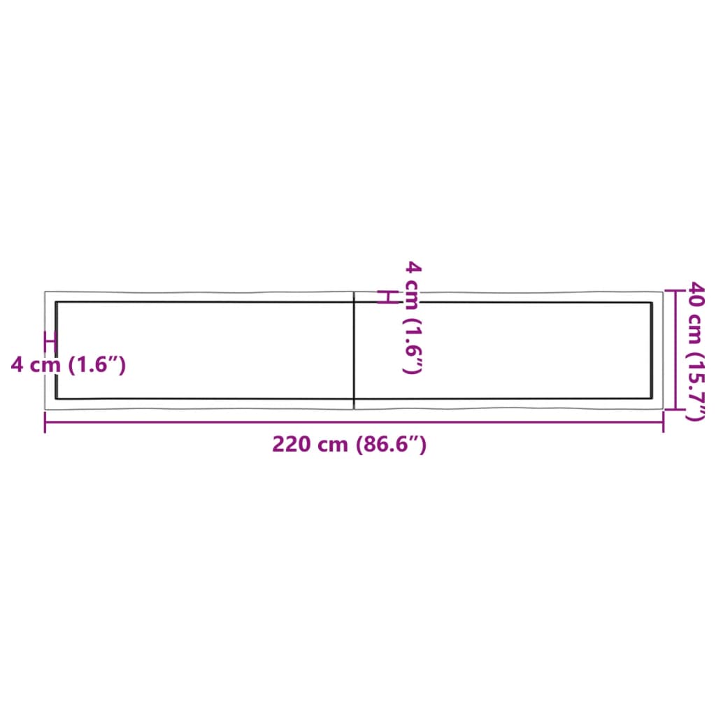 Blat masă 220x40x(2-4) cm lemn stejar netratat contur organic