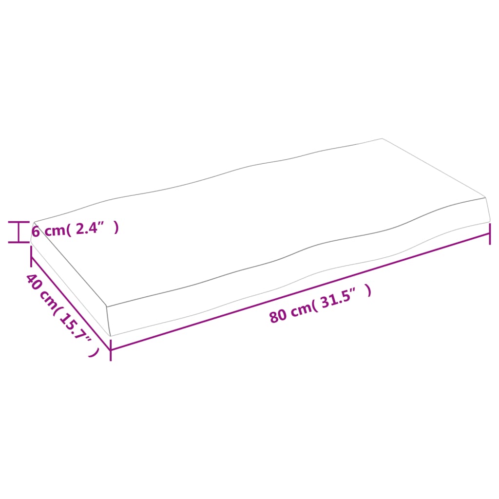 Blat masă, 80x40x(2-6) cm, maro, lemn tratat contur organic