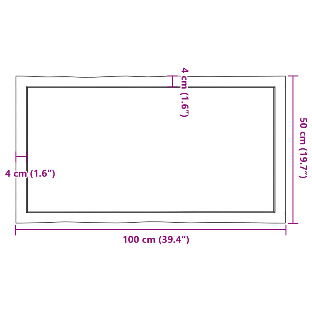 Blat masă, 100x50x(2-4) cm, maro, lemn tratat contur organic