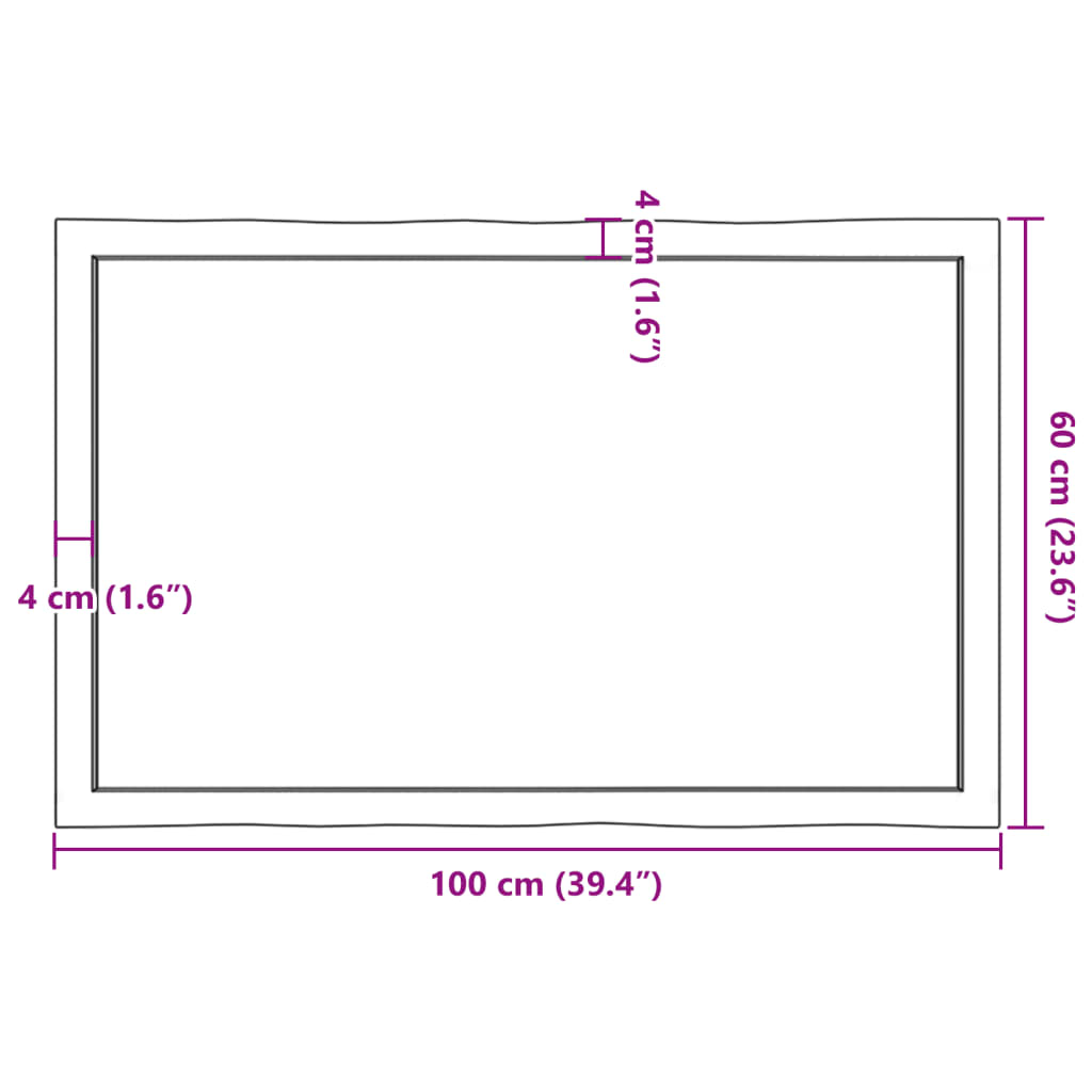 Blat masă, 100x60x(2-4) cm, maro, lemn tratat contur organic