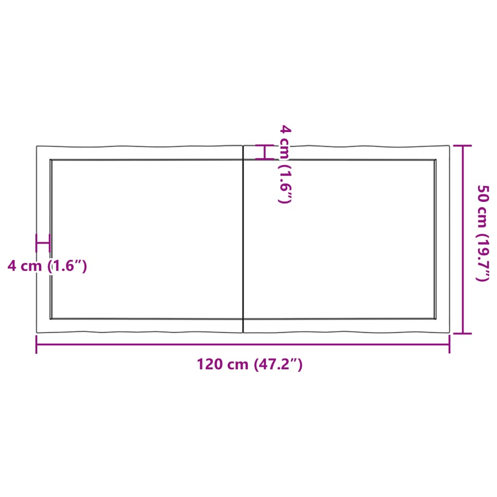 Blat masă, 120x50x(2-6) cm, maro, lemn tratat contur organic