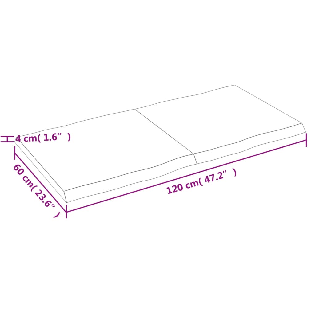 Blat masă, 120x60x(2-4) cm, maro, lemn tratat contur organic