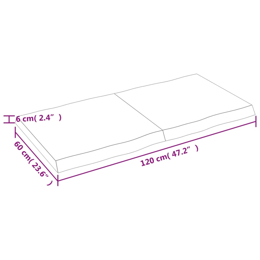 Blat masă, 120x60x(2-6) cm, maro, lemn tratat contur organic