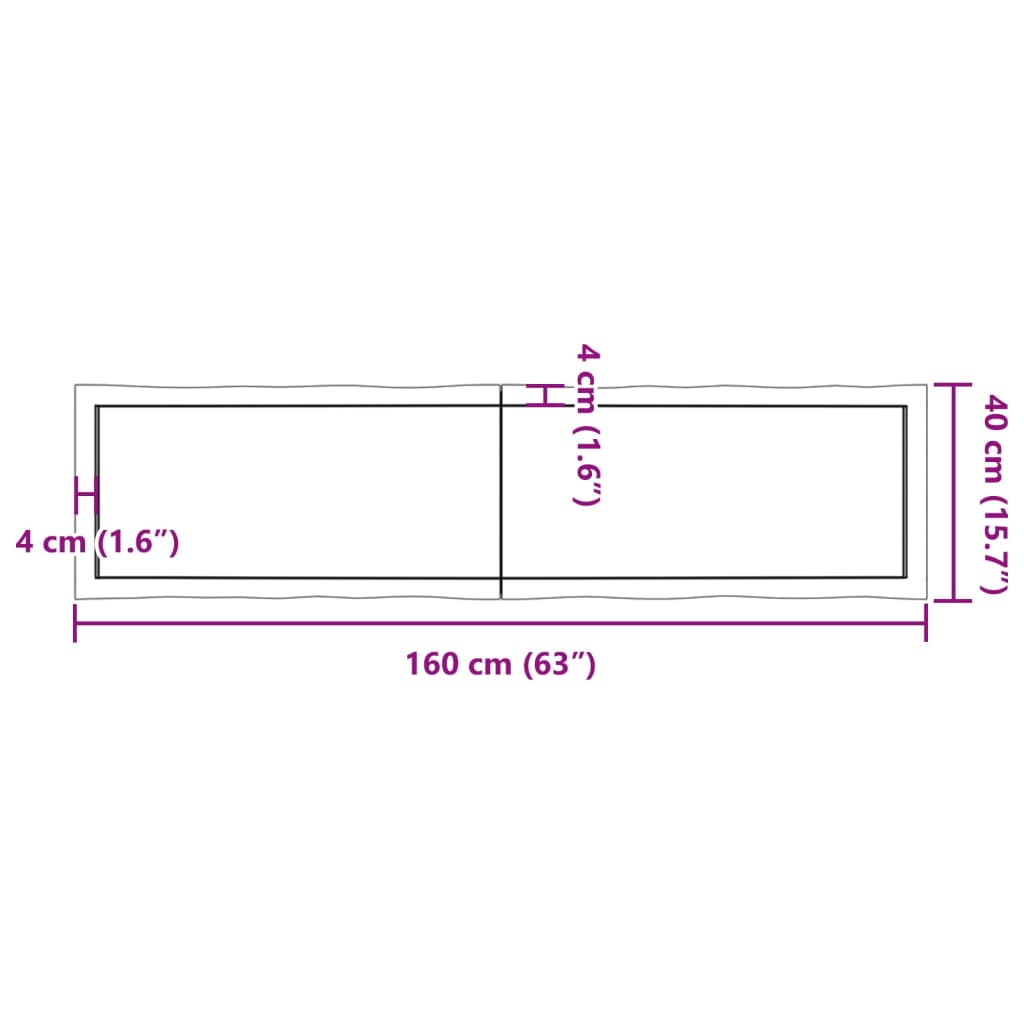 Blat masă, 160x40x(2-6) cm, maro, lemn tratat contur organic