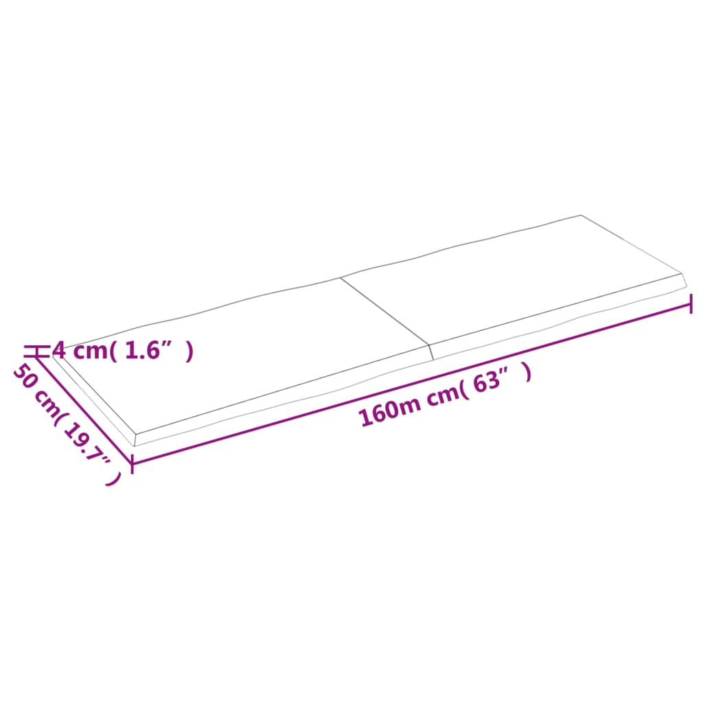 Blat masă, 160x50x(2-4) cm, maro, lemn tratat contur organic