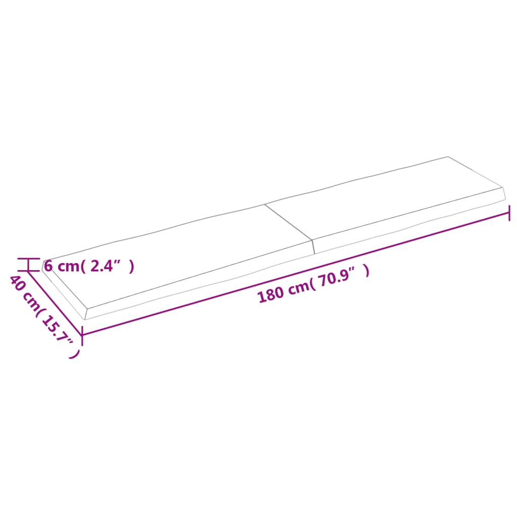 Blat masă, 180x40x(2-6) cm, maro, lemn tratat contur organic