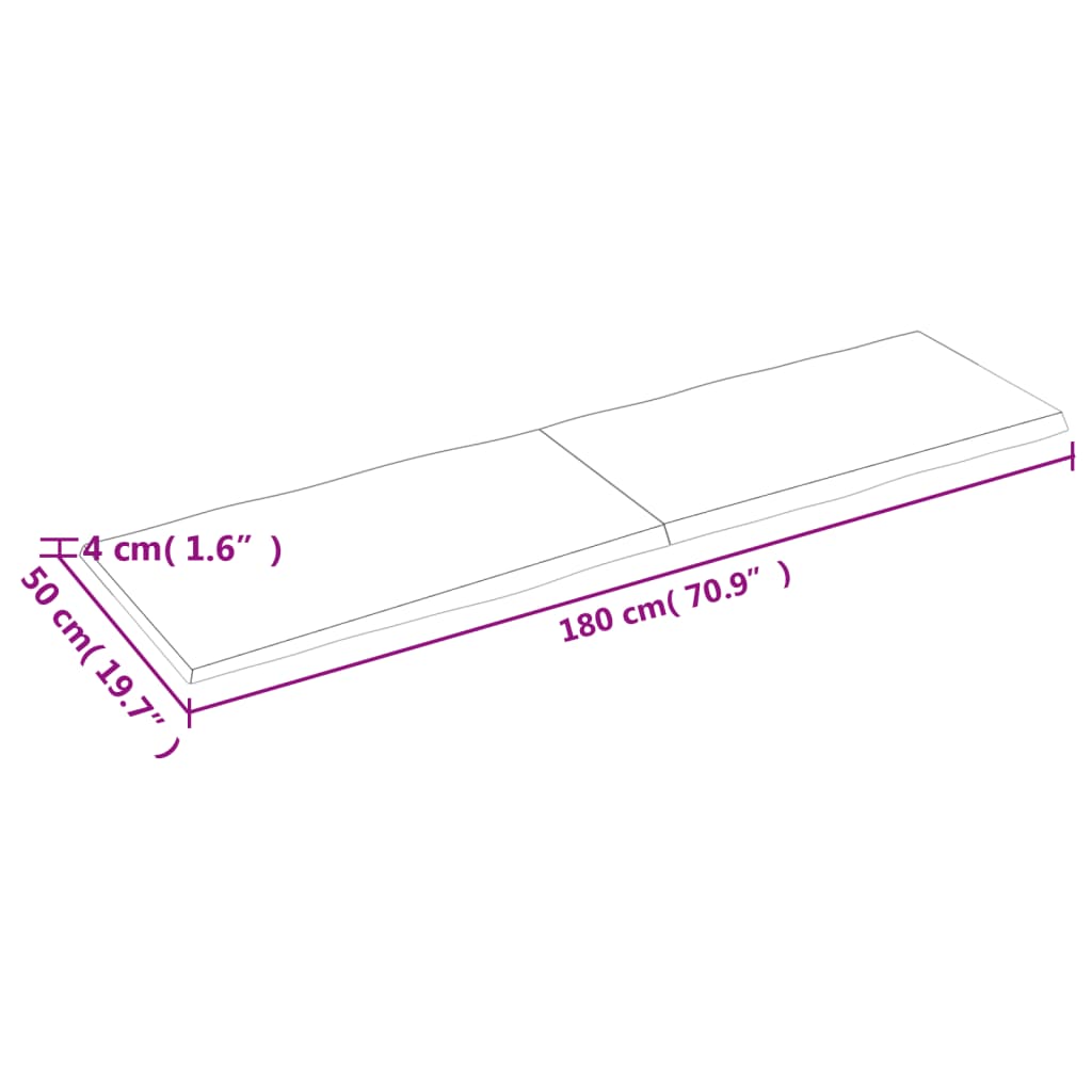 Blat masă, 180x50x(2-4) cm, maro, lemn tratat contur organic