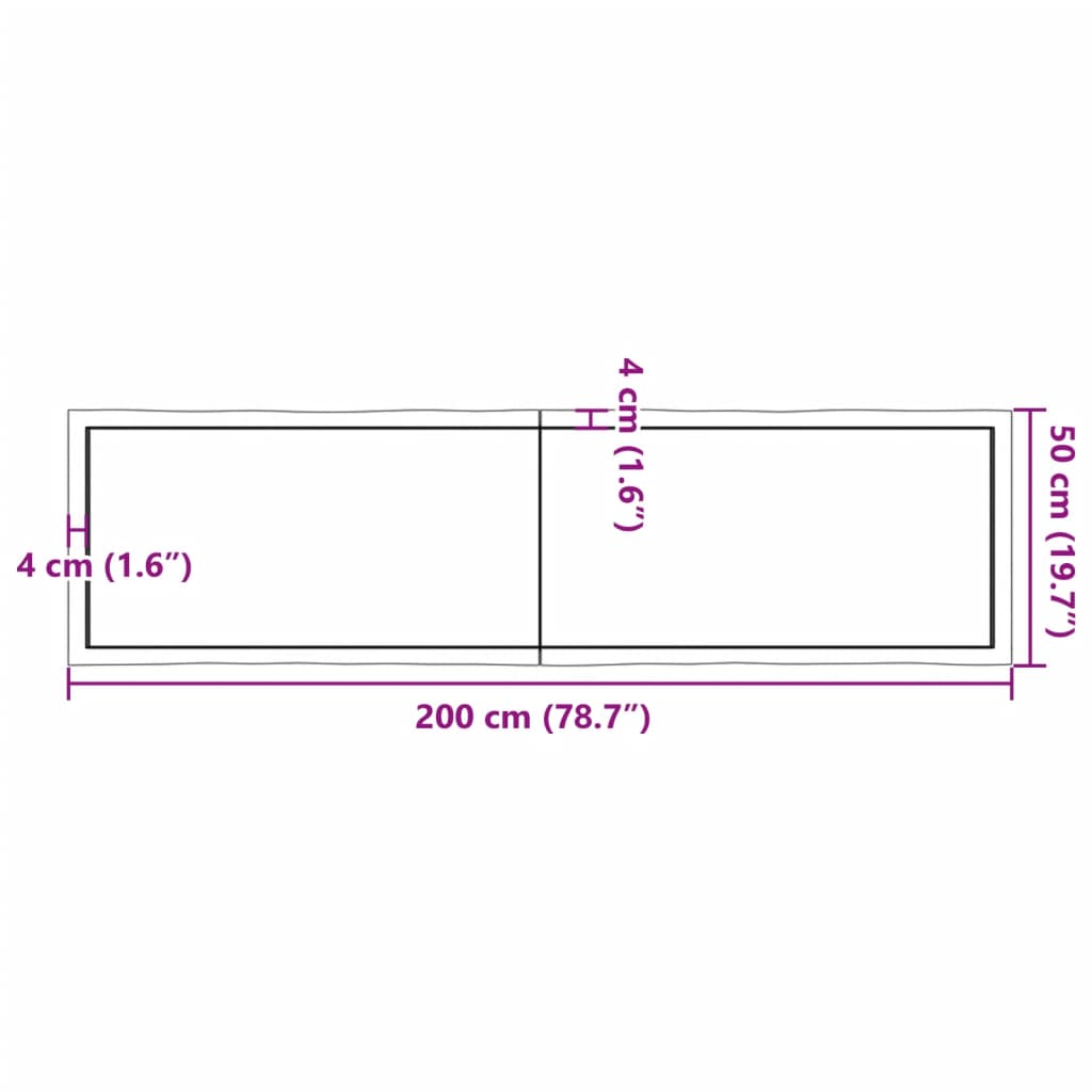 Blat masă, 200x50x(2-6) cm, maro, lemn tratat contur organic