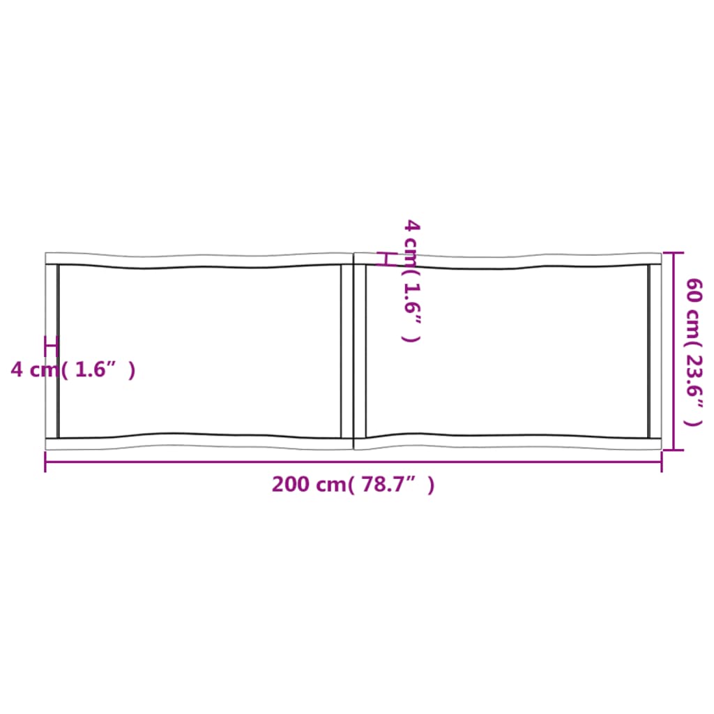 Blat masă 200x60x(2-4) cm maro lemn tratat contur organic - Blaturi de masă și bucătărie