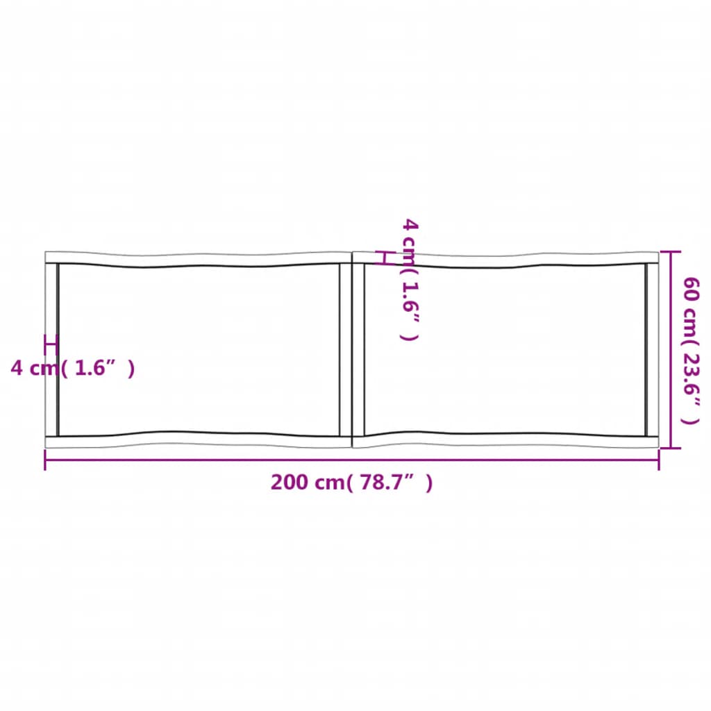 Blat masă 200x60x(2-6) cm maro lemn tratat contur organic - Blaturi de masă și bucătărie