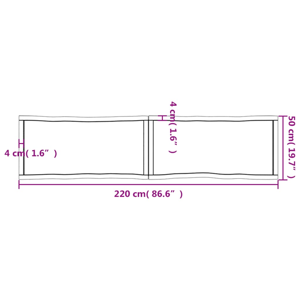 Blat masă 220x50x(2-4) cm maro lemn tratat contur organic - Blaturi de masă și bucătărie