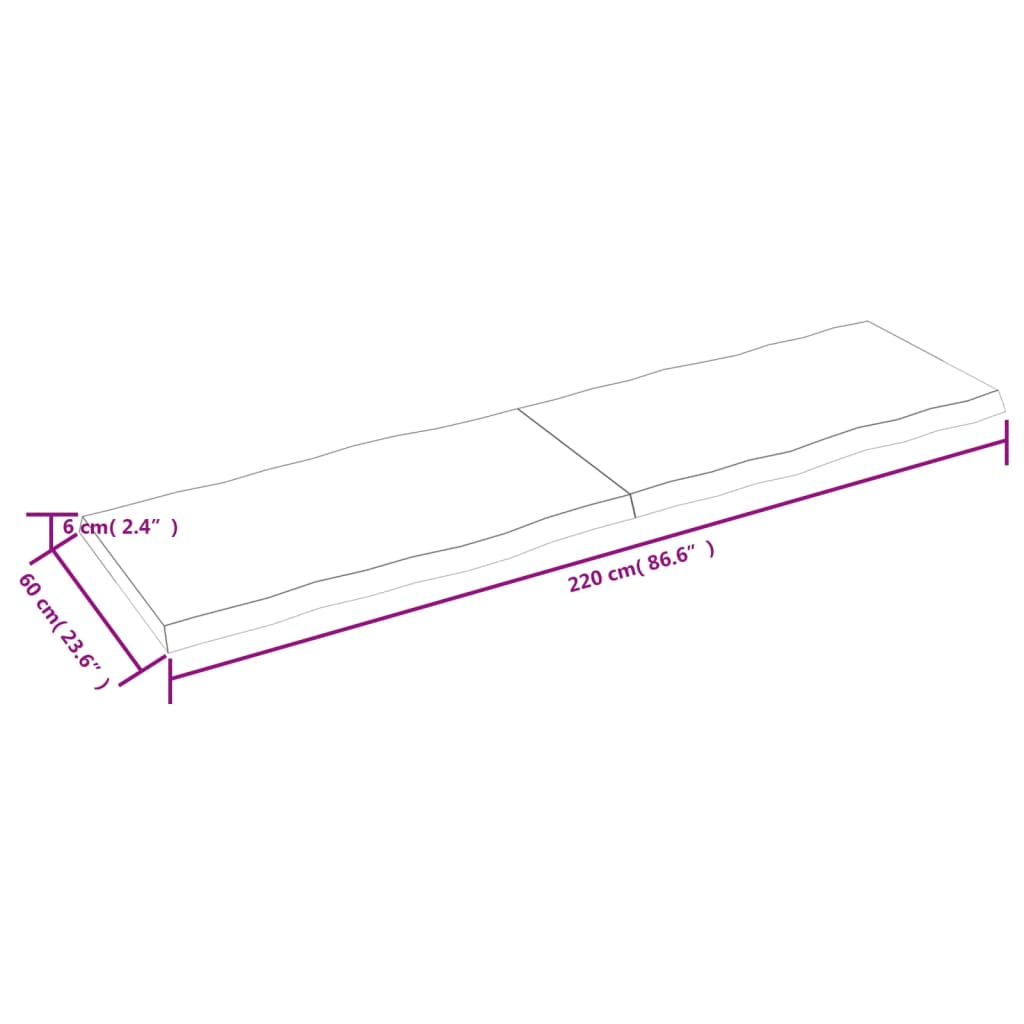 Blat masă 220x60x(2-6) cm maro lemn tratat contur organic - Blaturi de masă și bucătărie