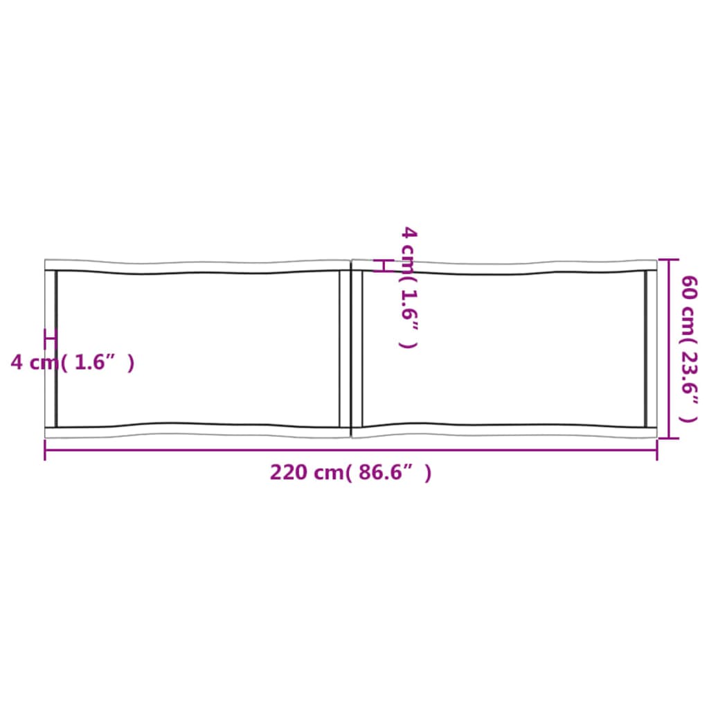 Blat masă 220x60x(2-6) cm maro lemn tratat contur organic - Blaturi de masă și bucătărie