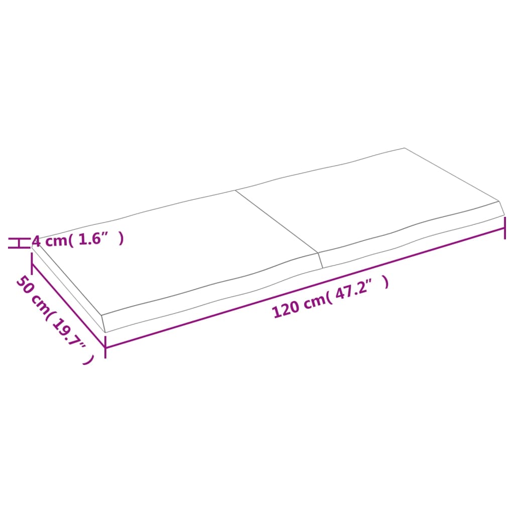 Blat masă, 120x50x(2-4) cm, maro, lemn tratat contur organic