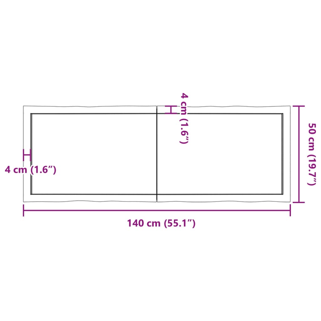 Blat masă, 140x50x(2-6) cm, maro, lemn tratat contur organic