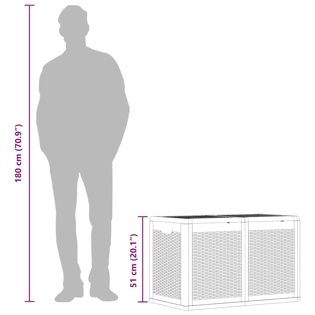 Cutie de depozitare pentru grădină, gri, 180 L, PP ratan