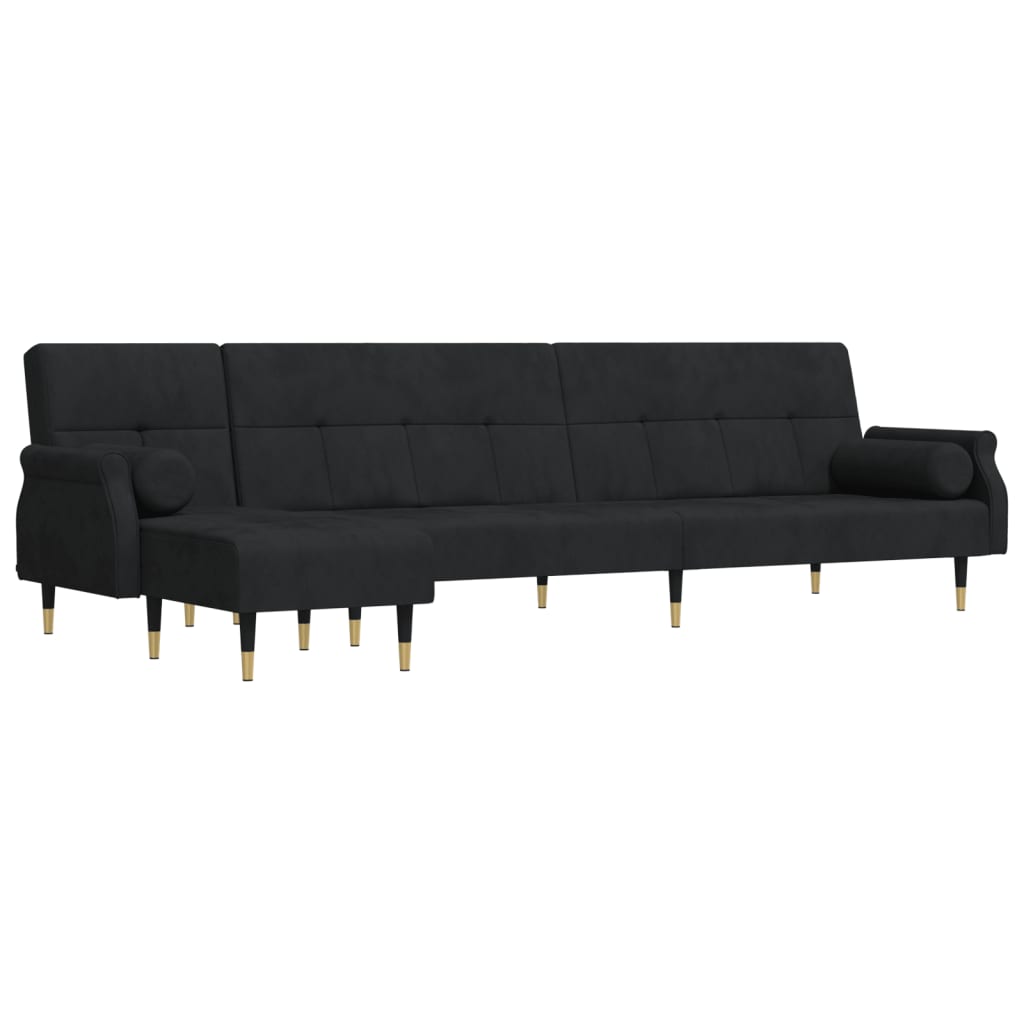 Canapea extensibilă în formă de L negru 271x140x70 cm catifea